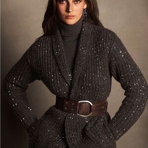 Ralph Lauren Fall 2020 Charcoal Italian Cashmere Embellished Cardigan Sweater